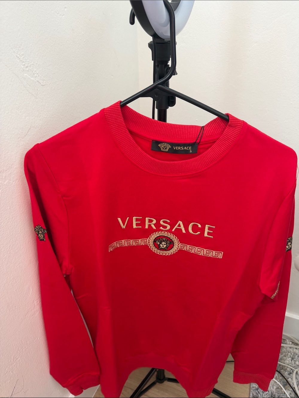 Versace Kids Red Sweatshirt with Gold Medusa Embroidery